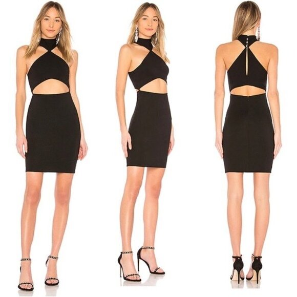 LPA Dress NWT 638 Black Pearl Cut Out Choker Halter High Neck Dress in Black L - Picture 3 of 9